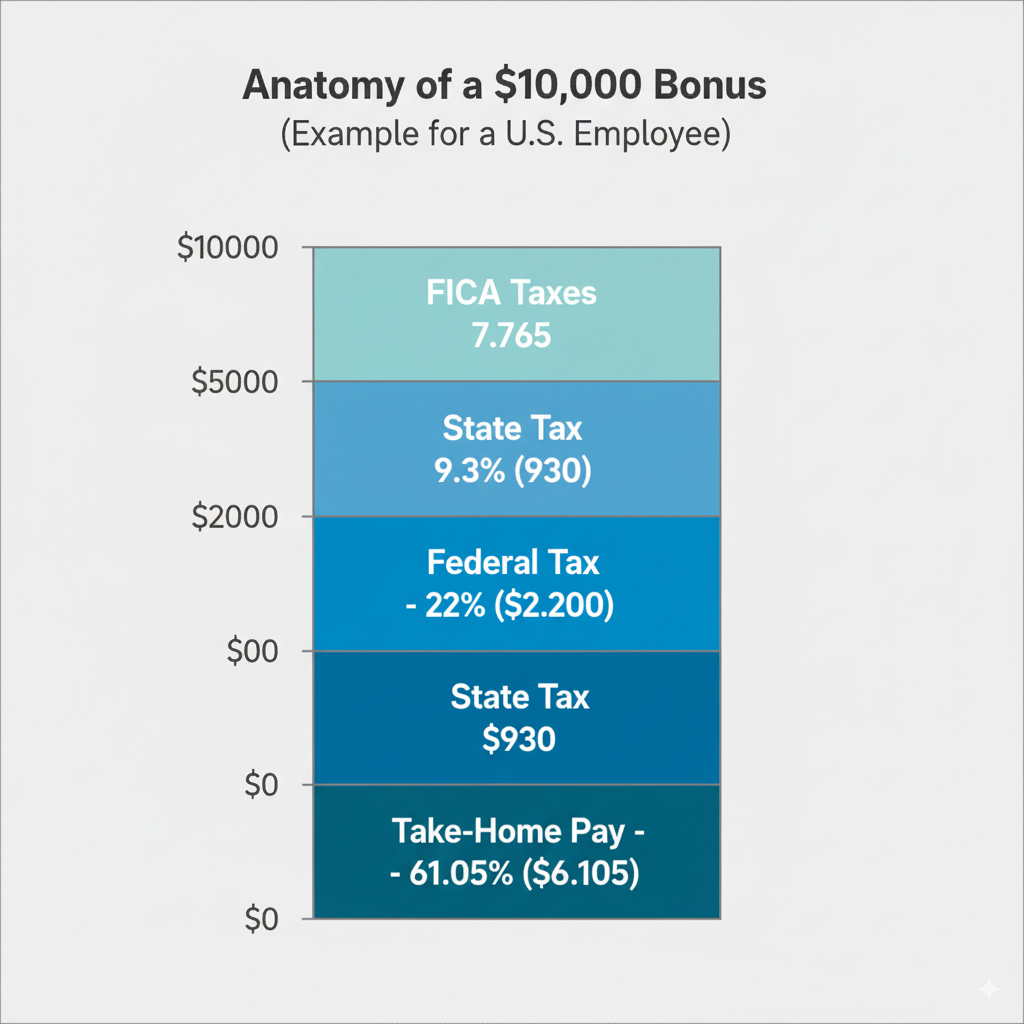 Real life example of $10,000 bonus tax in the USA.