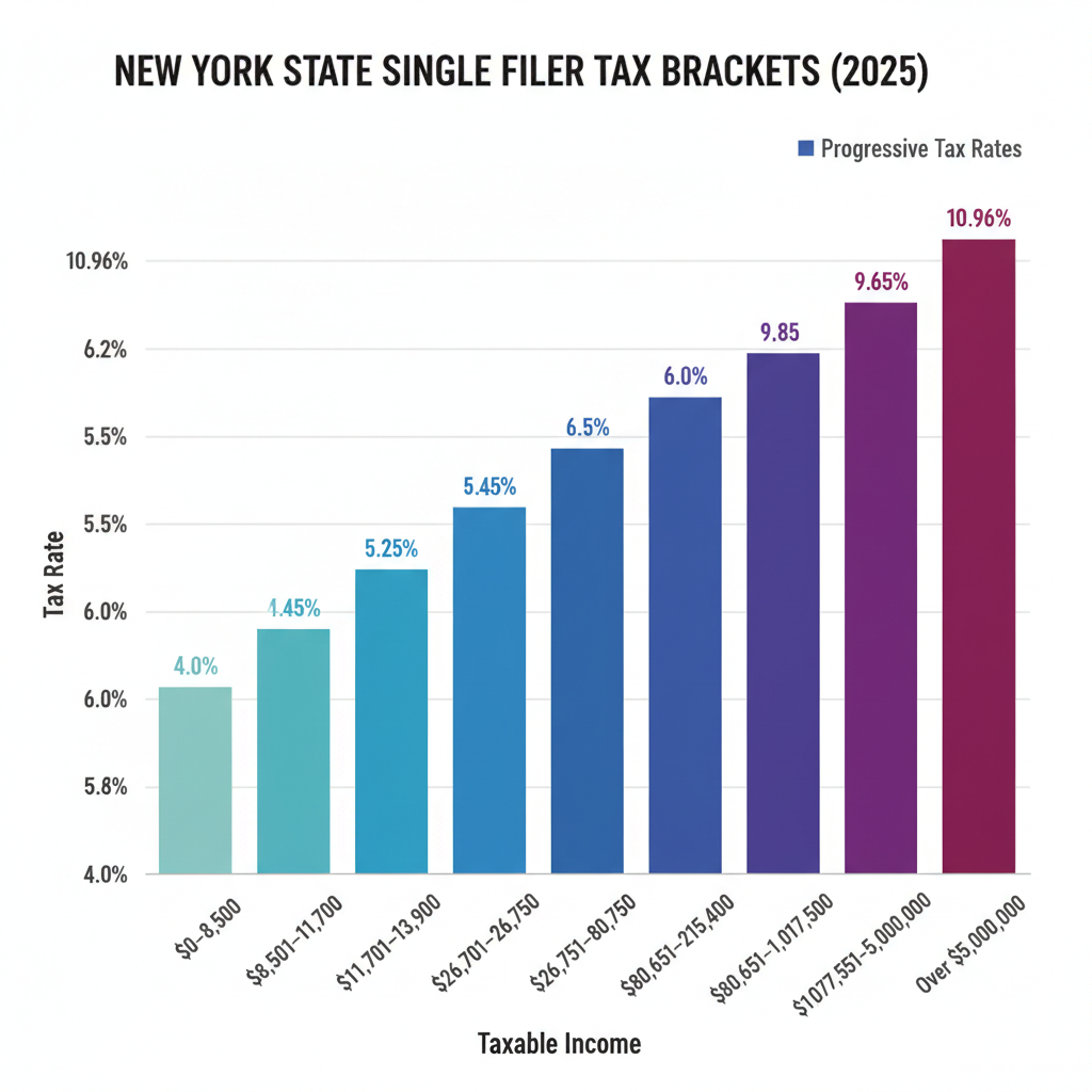 Single filer tax brackets in the New York.