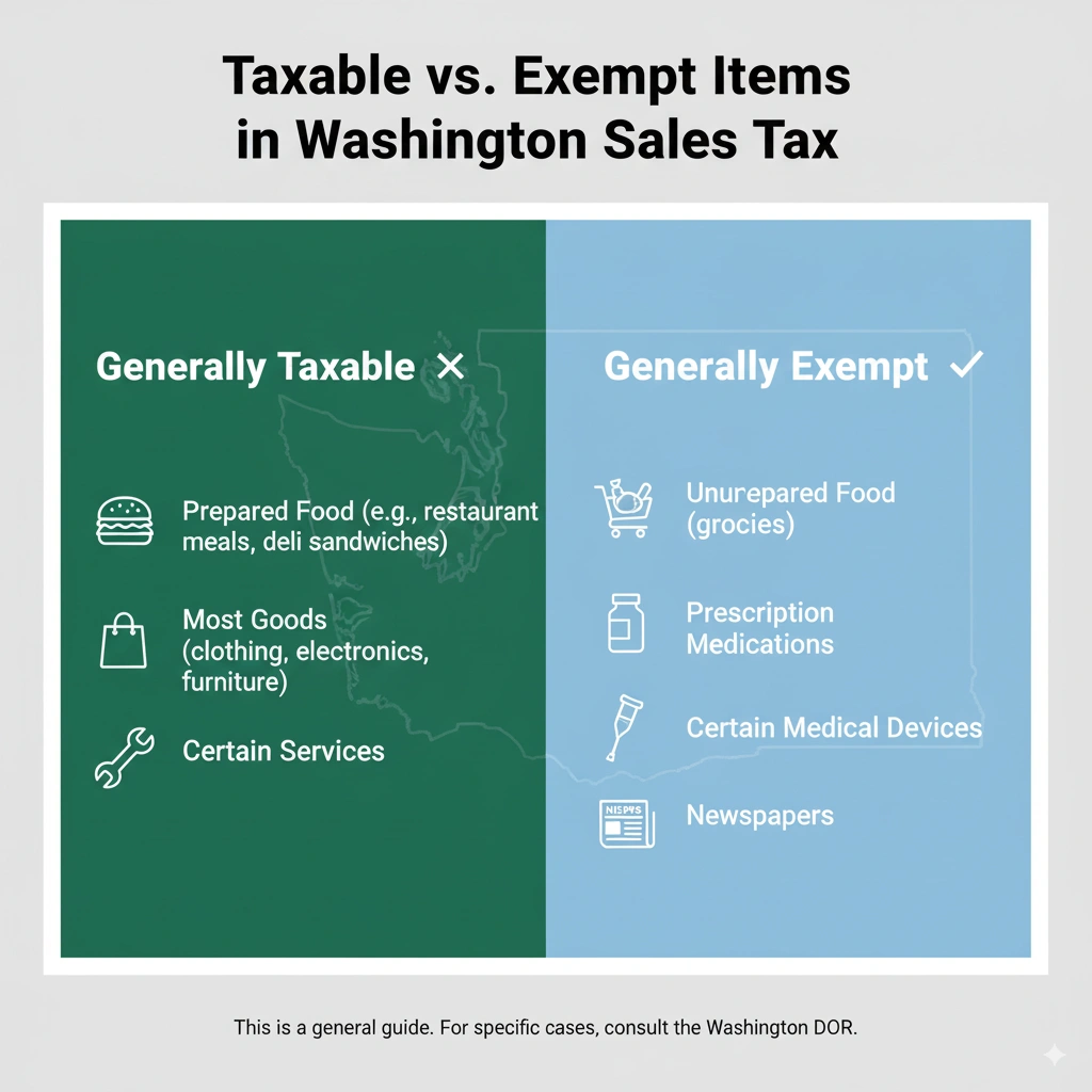 Taxable vs Exempt Items in Washington Sales Tax for 2025.